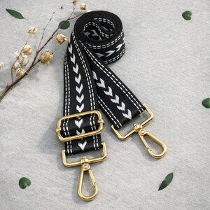 Boho Chevron Bag Strap Black White Adjustable Crossbody Gold Hardware Wide Purse
